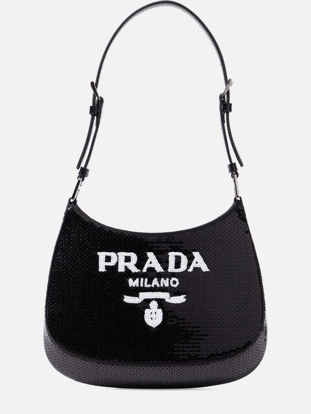 NWT! Prada Cleo Sequin Shoulder Bag - black with White Logo